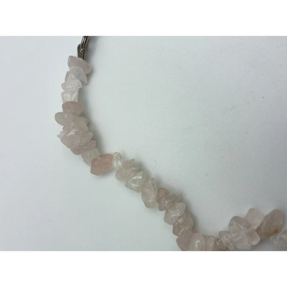 Rose Quartz?? Gemstone Nugget & Chip Necklace 13” White Light Pink